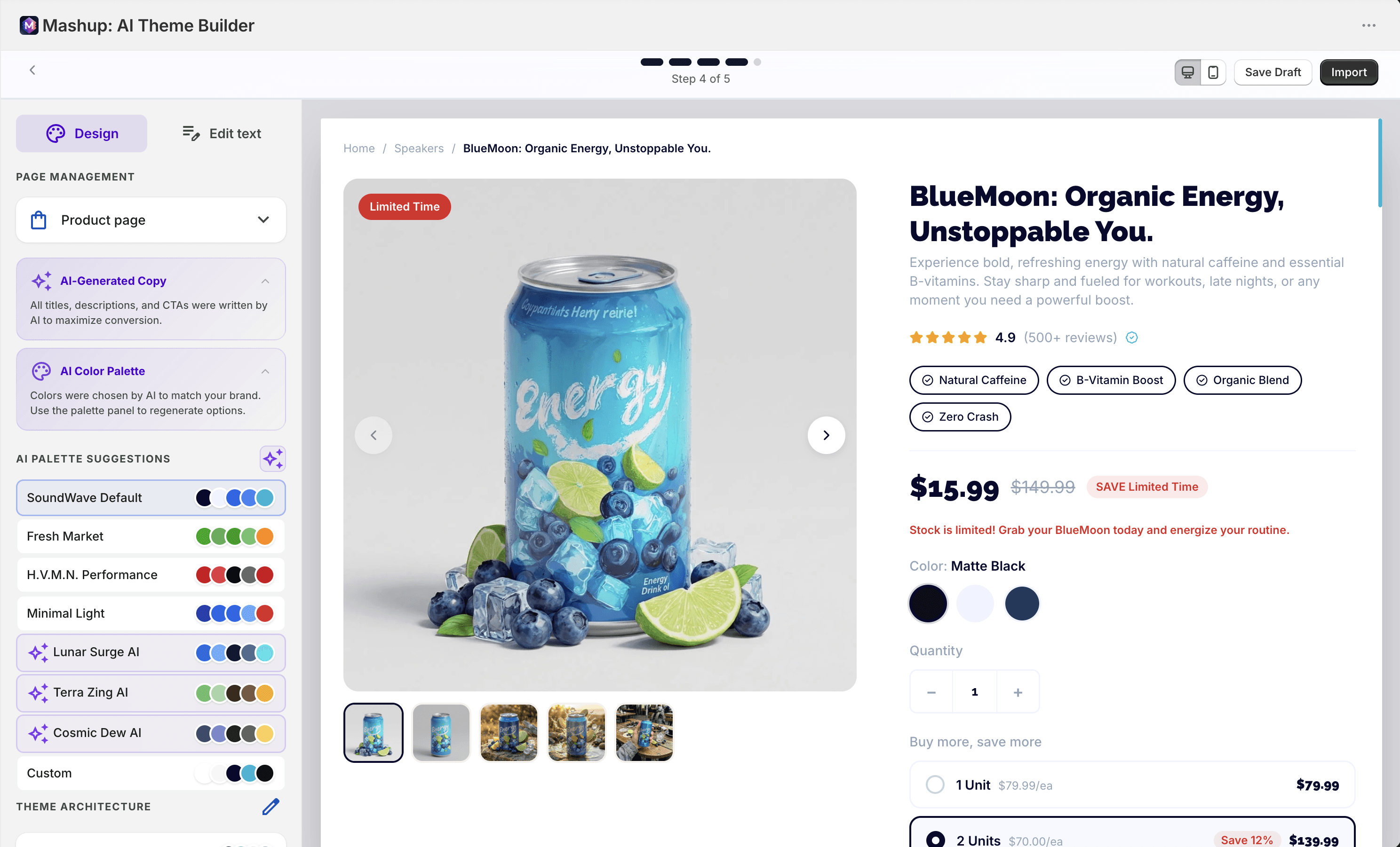 Mashup AI Theme Builder editor